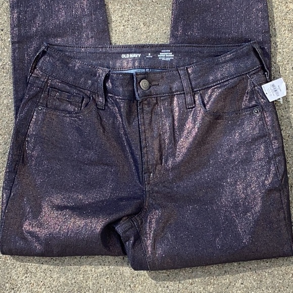 Old Navy NWT Women's Shimmer Jeans Dark Blue High Rise Rockstar Super Skinny - Picture 6 of 7